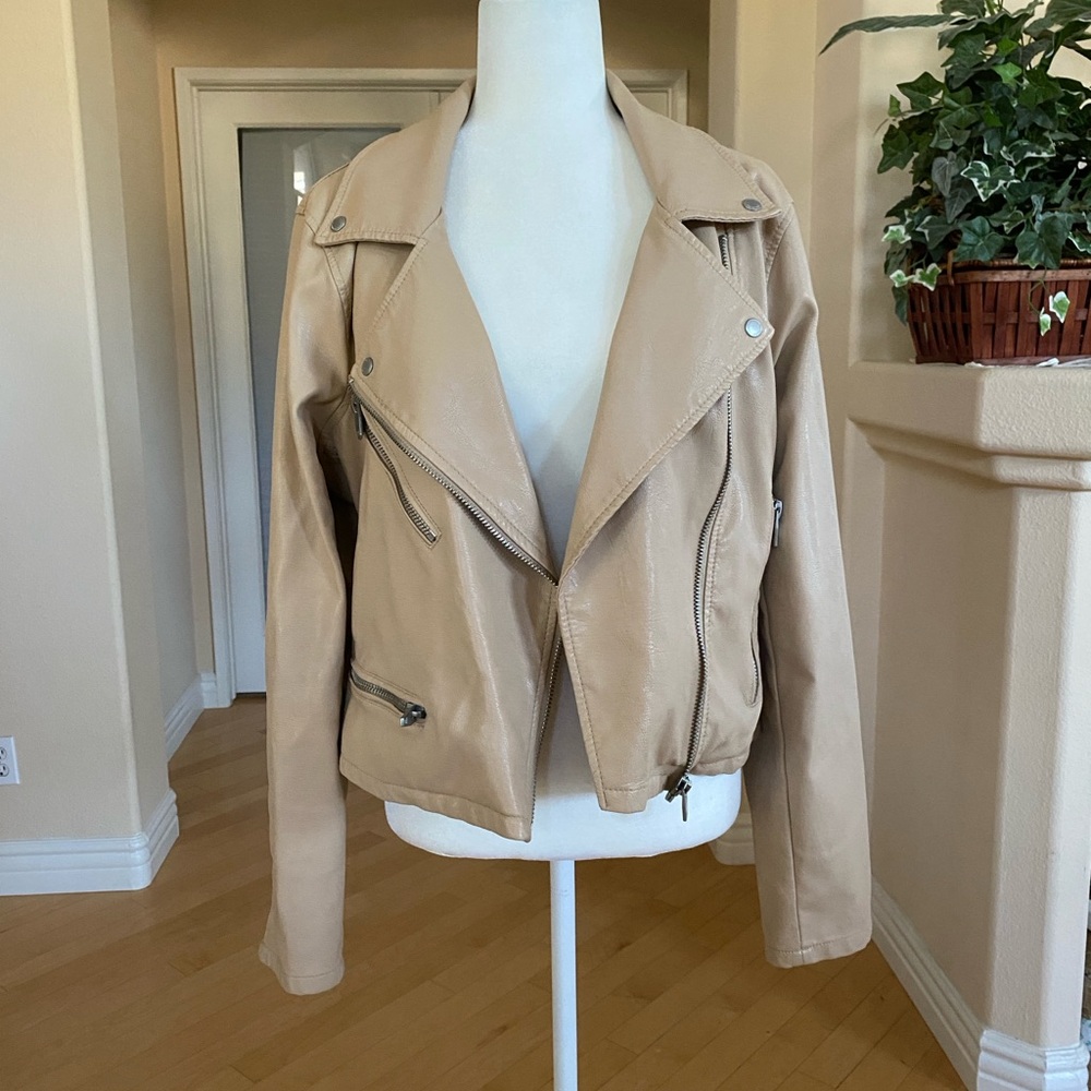 Blank NYC Tan Moto Jacket Faux Leather